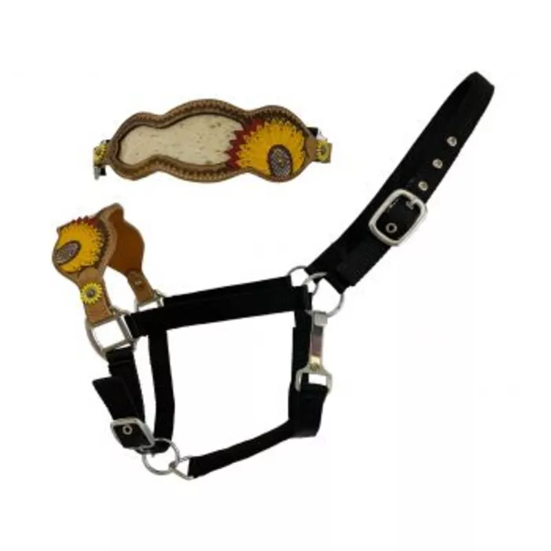 #088: Showman adjustable nose nylon bronc halter with Nickle plated hardware and eyelets