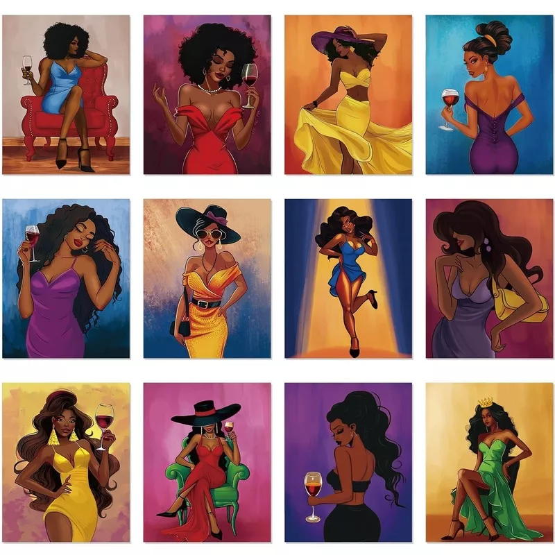 12 Pcs Pre Drawn Canvas for Painting Adults Sip and Paint Party Kit Pre Printed Canvas Bulk for Date Night Bridal Shower Graduation and Art Party Favors (Stylish Lady, 8 x 10 Inch)
