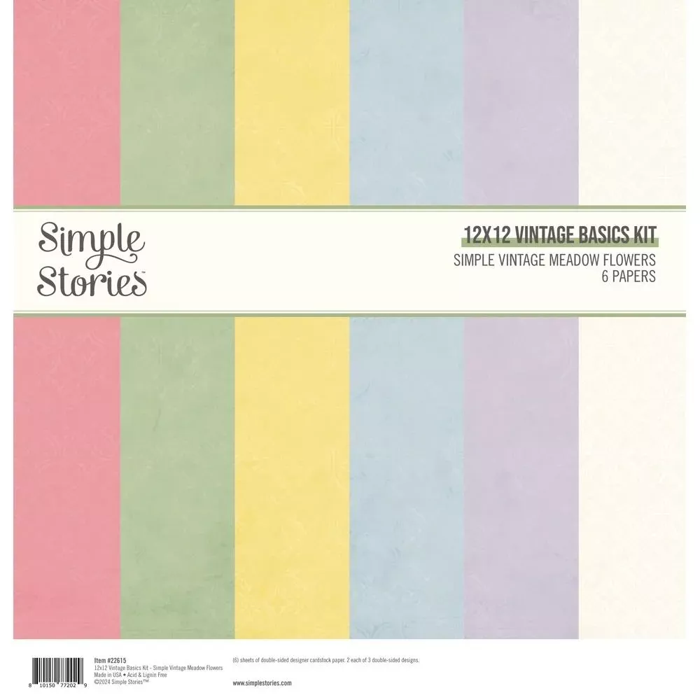 12x12 Cardstock: Simple Stories Vintage Basics Kit 12"X12"-Simple Vintage Meadows Flowers