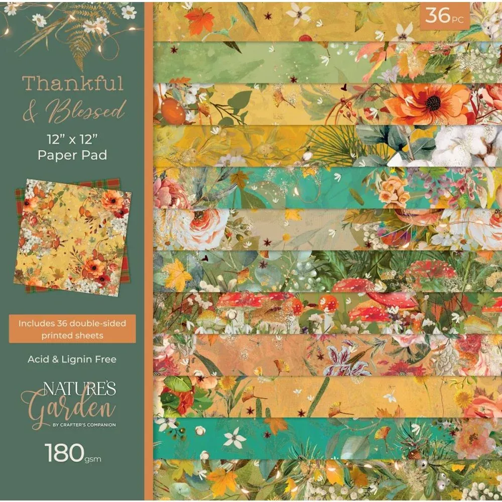 12x12 Paper: Crafter’s Companion-Nature's Garden Paper Pad 12"X12"-Thankful & Blessed