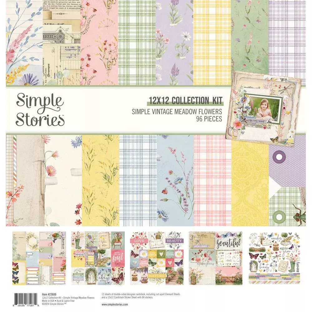 12x12 Paper: Simple Stories Collection Kit 12"X12"-Simple Vintage Meadow Flowers