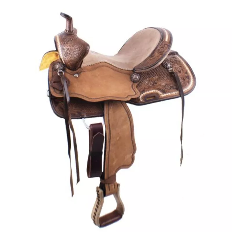 #1584815: 15" Double T Basket Weave and Floral Tooled Barrel Saddle