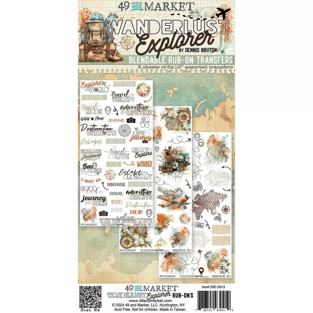 49 And Market Rub-Ons Transfer Set 6"X12" Wanderlust Explorer