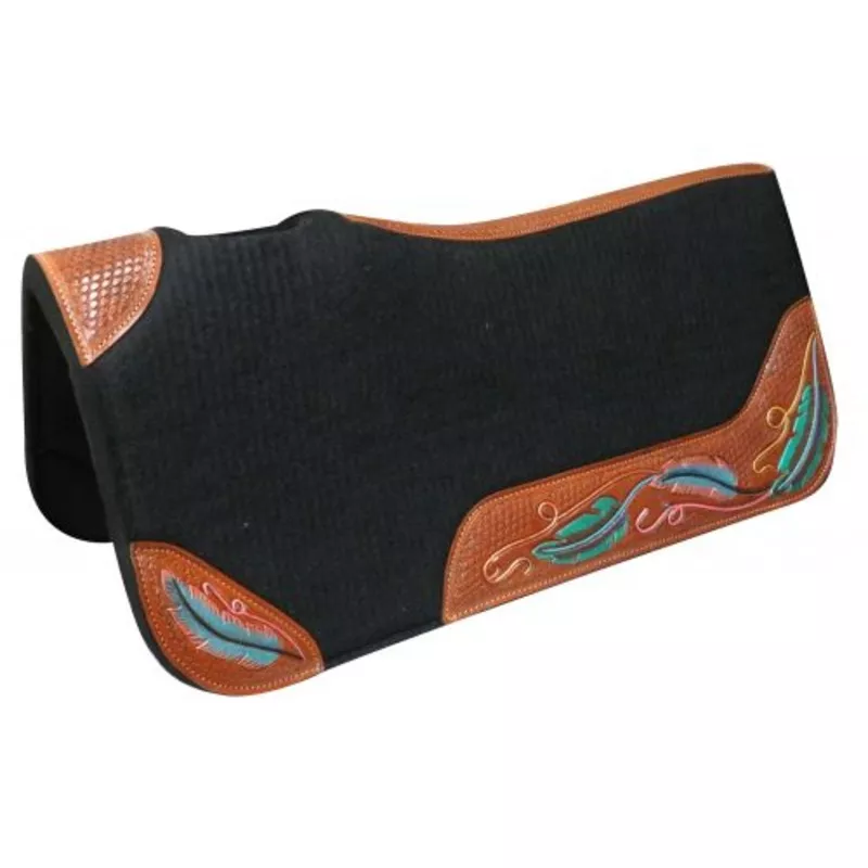 #4955: Showman32" X 31" Contoured felt bottom saddle pad with painted wear leathers