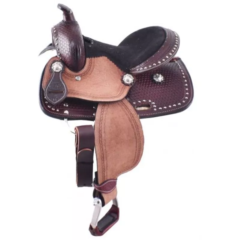 #50110: 10" Double T Pony Saddle with Basket Weave Tooling