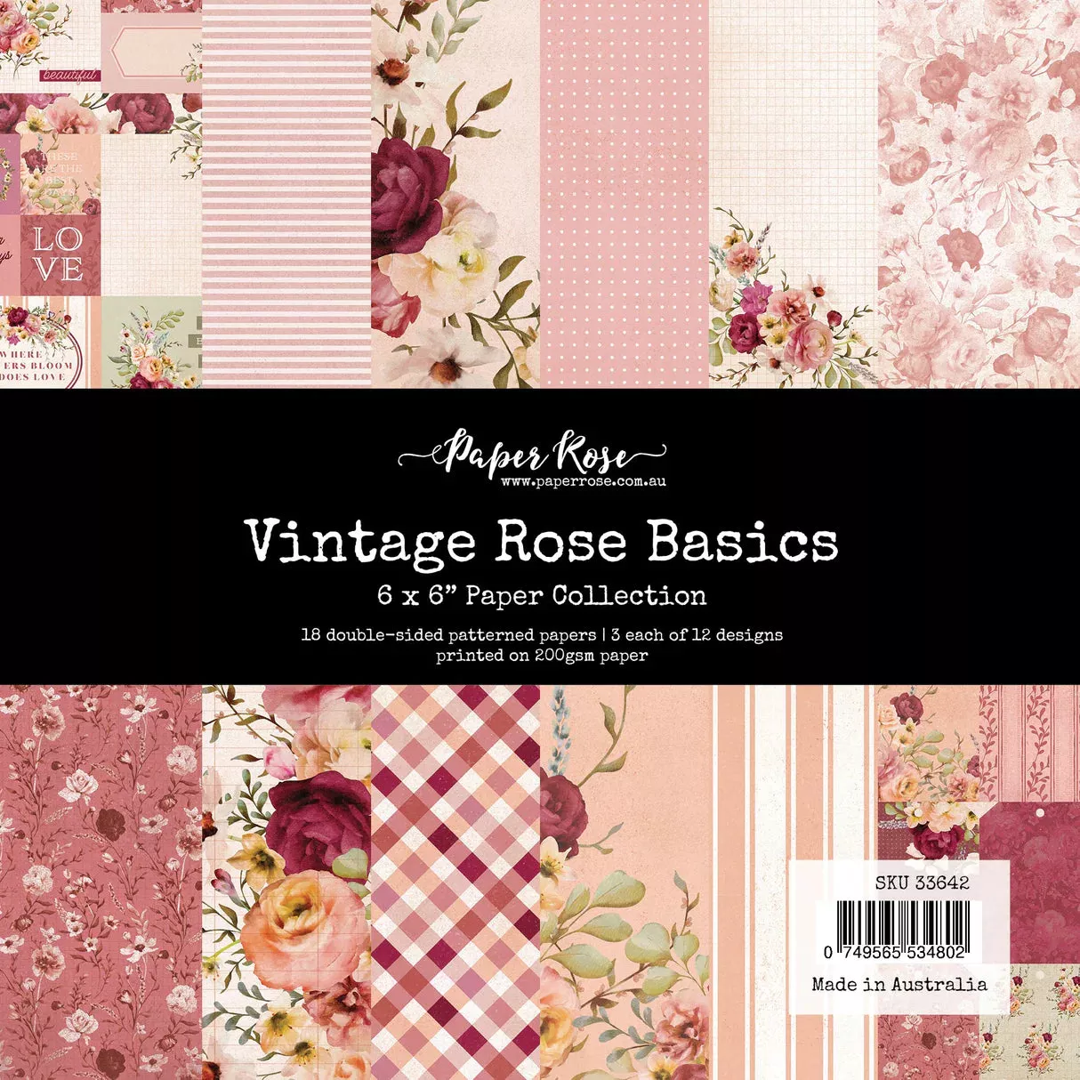 6x6 Paper: Paper Rosen Studio-VINTAGE ROSE BASICS 6X6 PAPER COLLECTION