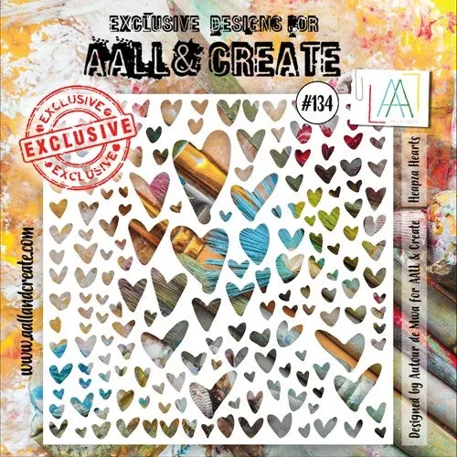 AALL & Create HEAPZA HEARTS 6x6 Stencil 134