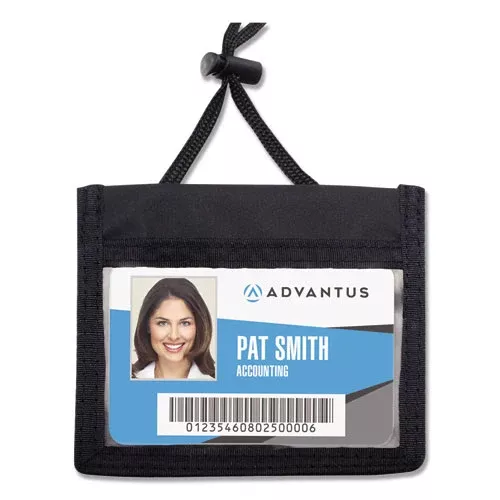 Advantus 75452 ID Badge Holders with Convention Neck Pouch, Horizontal, Black/Clear 5" x 4.25" Holder, 2.75" x 4" Insert, 48" Cord, 12/Pack