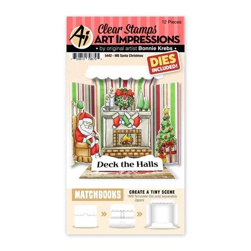Art Impressions Matchbook SANTA CHRISTMAS Clear Stamps and Dies 5442