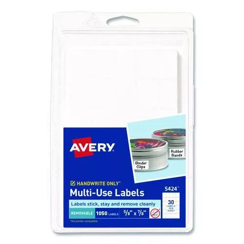 Avery 05424 Removable Multi-Use Labels, Handwrite Only, 0.63 X 0.88, White, 30/sheet, 35 Sheets/pack, (5424)