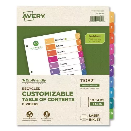 Avery 11082 Customizable Table Of Contents Ready Index Dividers With Multicolor Tabs, 10-Tab, 1 To 10, 11 X 8.5, White, 3 Sets