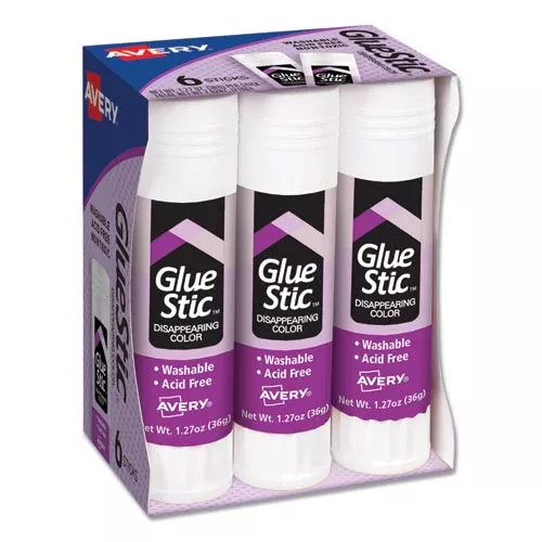Avery 98071 Permanent Glue Stic Value Pack, 1.27 Oz, Applies Purple, Dries Clear, 6/pack