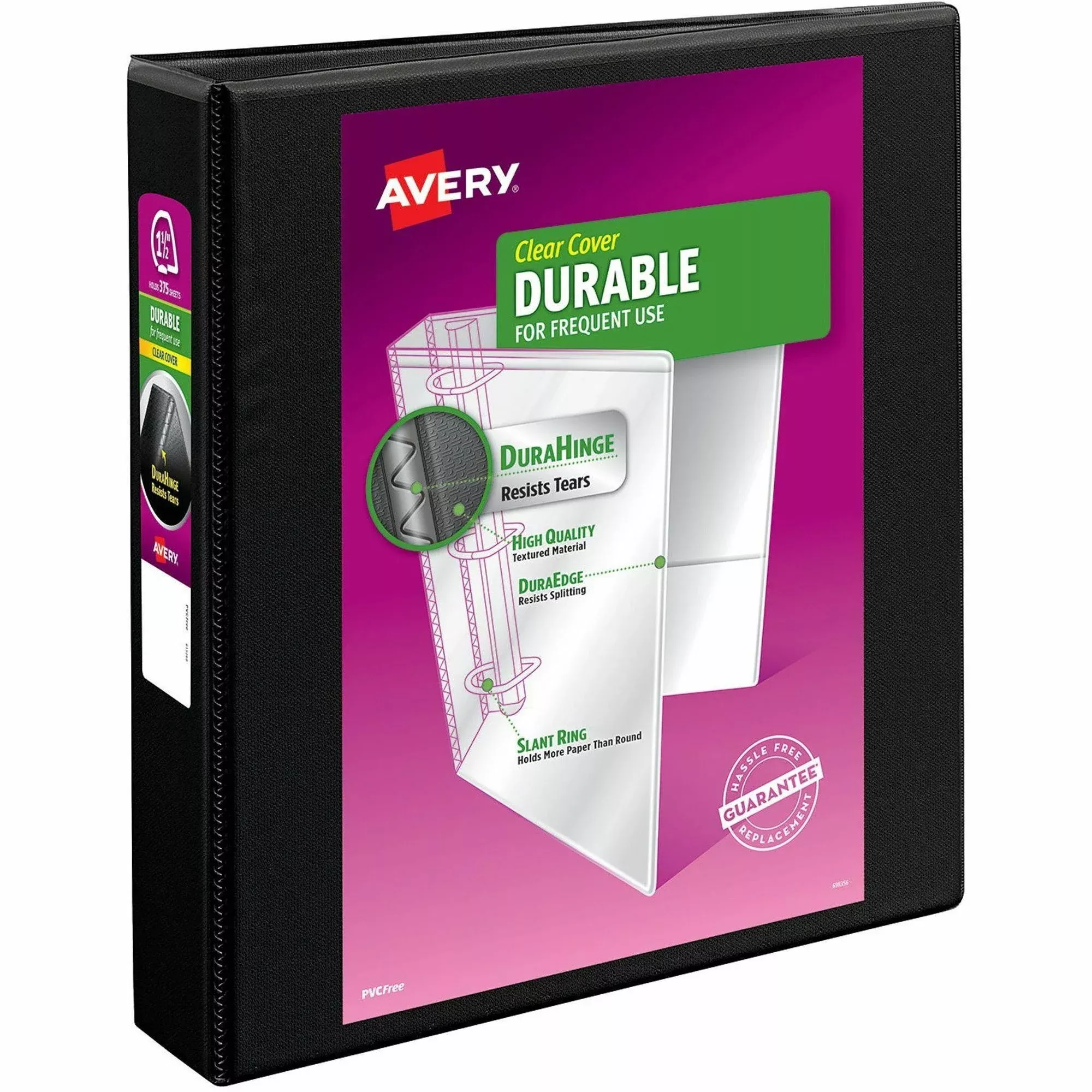 Avery Durable View Binder With Durahinge And Ezd Rings, 3 Rings, 1.5" Capacity, 11 X 8.5, Black, (9400)