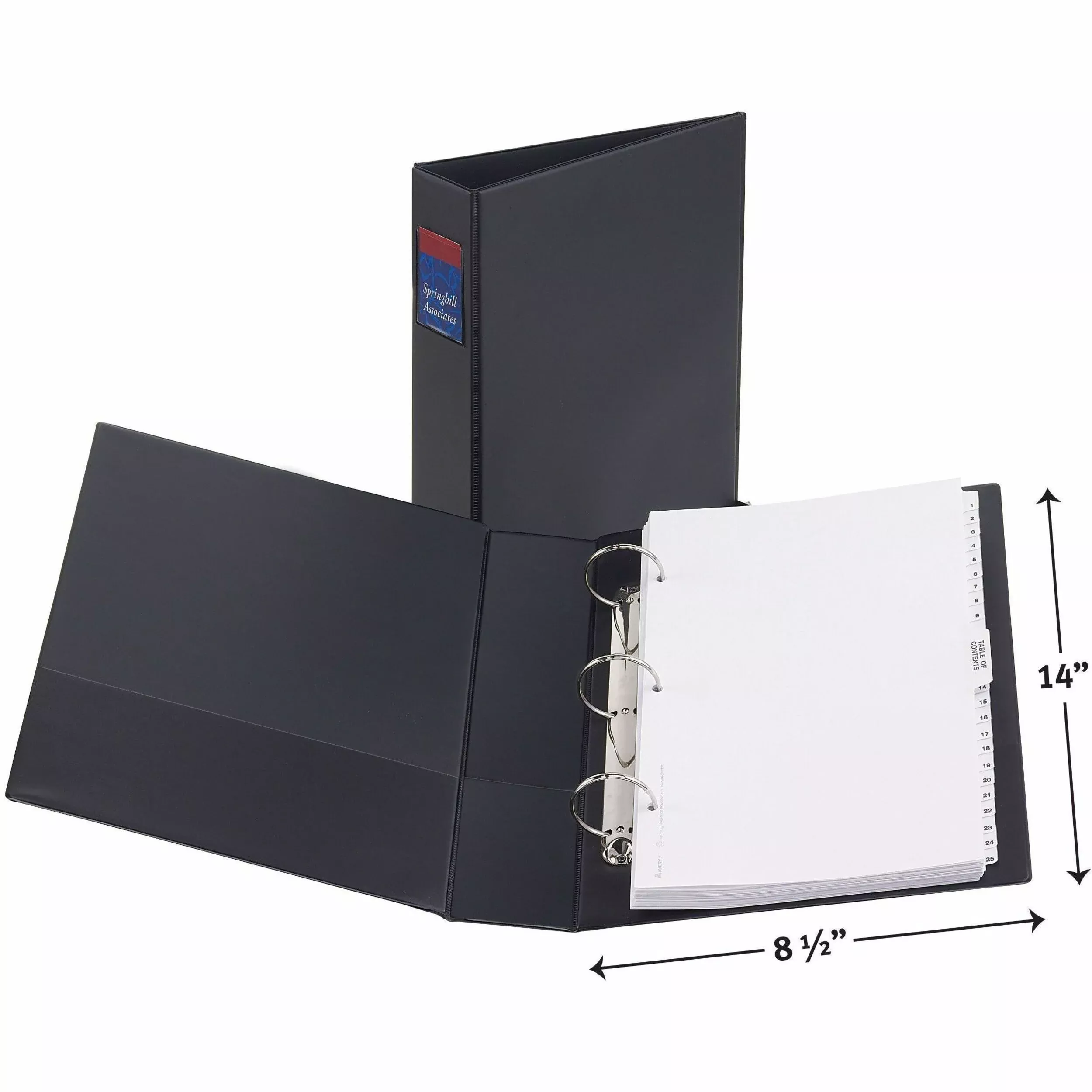 Avery Round Ring Binder, 3 Ring, 2" Cap., 2 Pkt., 14"x8-1/2", BK