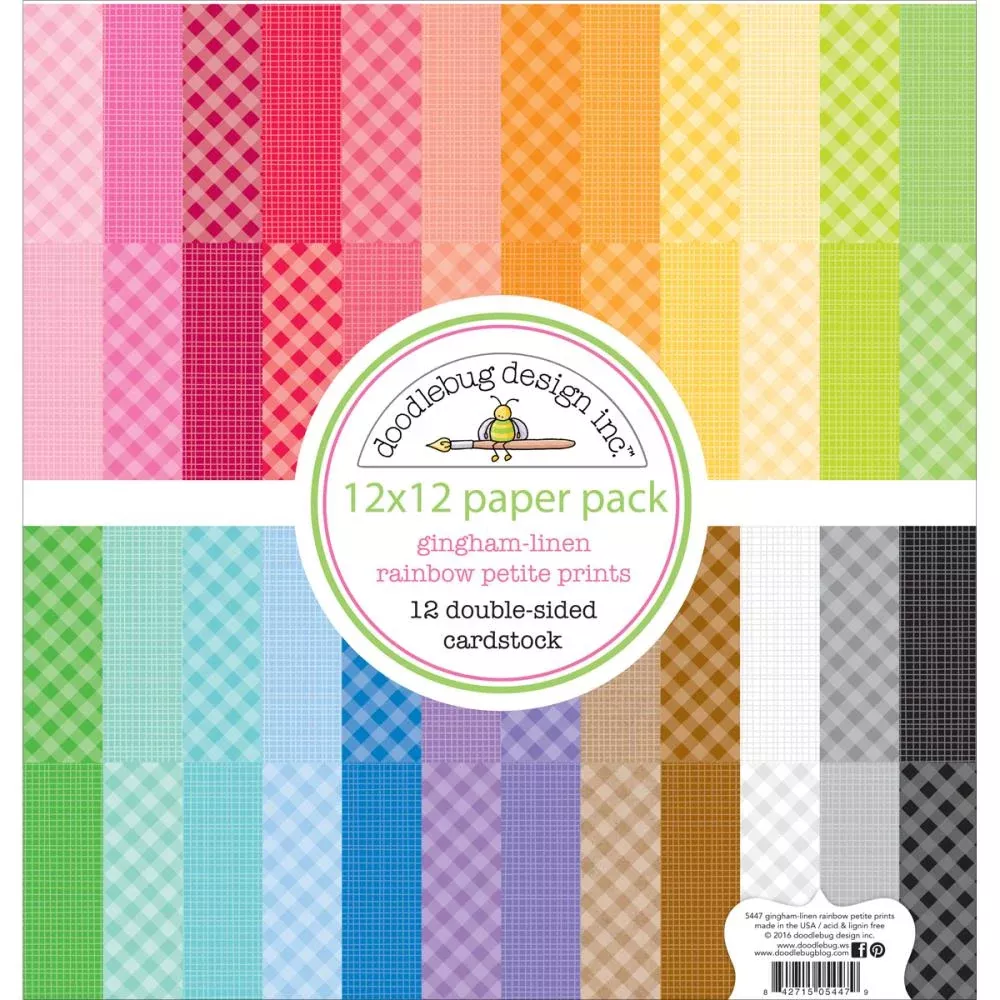 Doodlebug Petite Prints Double-Sided Cardstock 12"X12" 24/Pk Gingham-Linen Rainbow, 24 Designs/1 Each