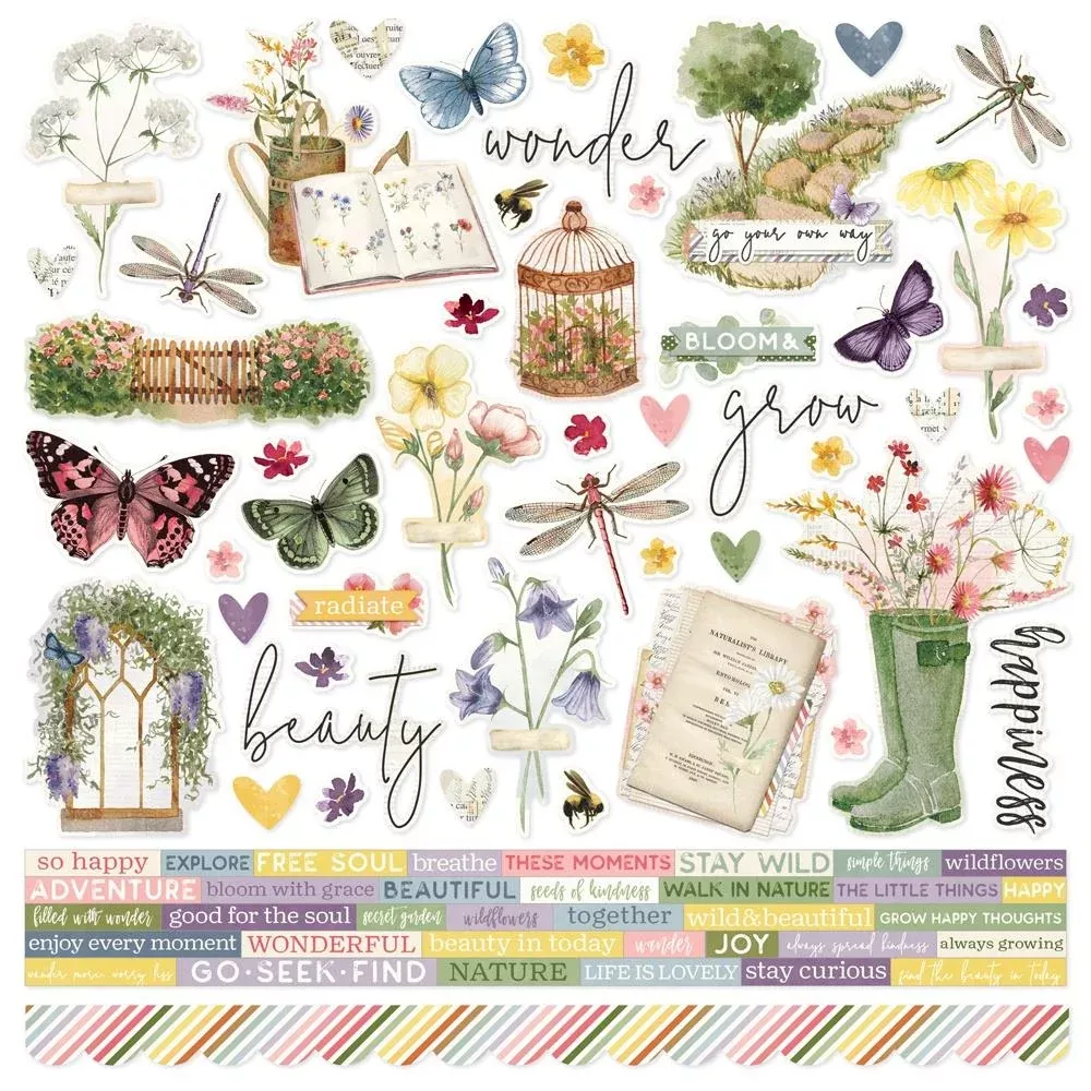 Embellishments: Simple Vintage Meadow Flowers Cardstock Stickers-12"X12"