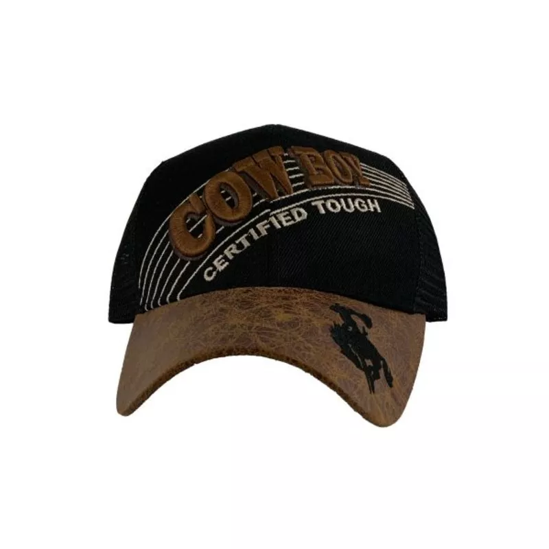 Embroidered Cowboy Certified Tough Ballcap with Bucking Horse decal Black