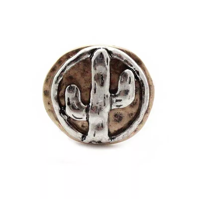 ( HX1077 )VINTAGE METAL CACTUS STRETCH RING