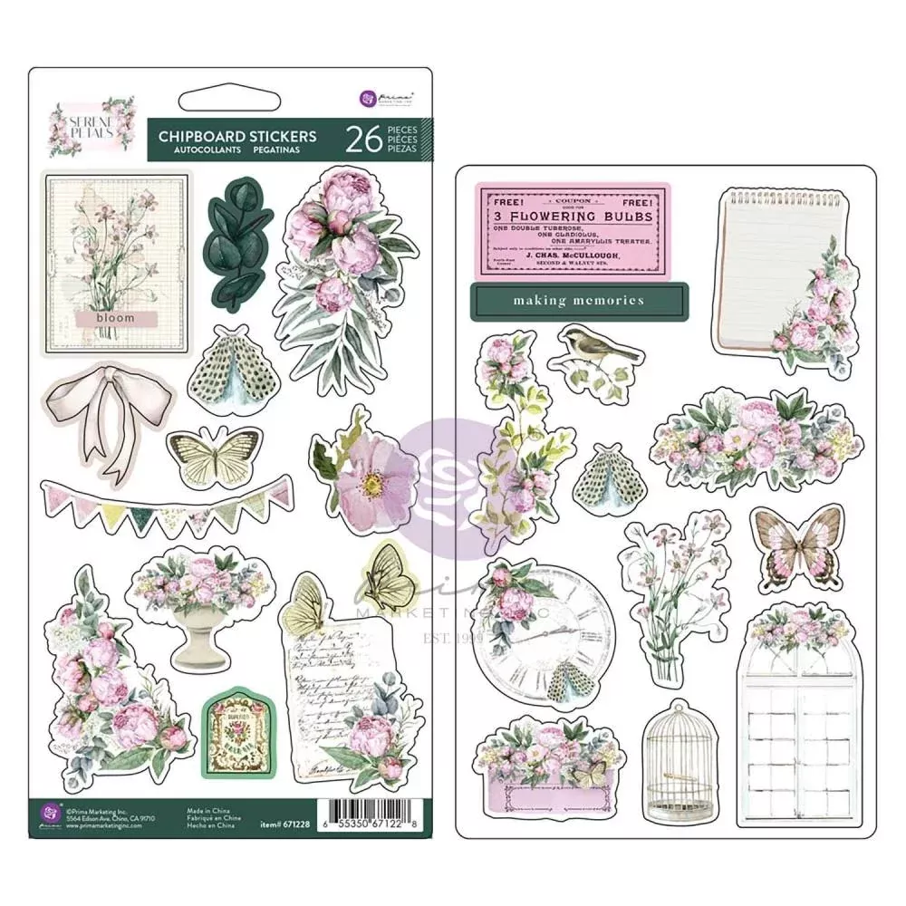 Prima Marketing Serene Petals Chipboard Stickers - Blooming Beauty, 671228 by Frank Garcia