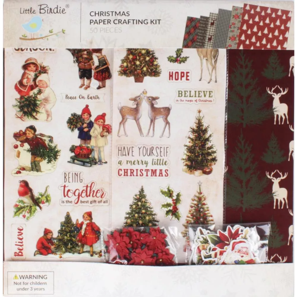 Scrapbooking/Cardmaking Kit: Little Birdie-Christmas 12"x12" Paper Crafting Kit-Christmas Cheer