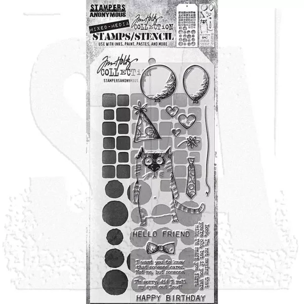 Snarky Cat - Tim Holtz Mixed Media Stamps & Stencil Set - Stampers Anonymous