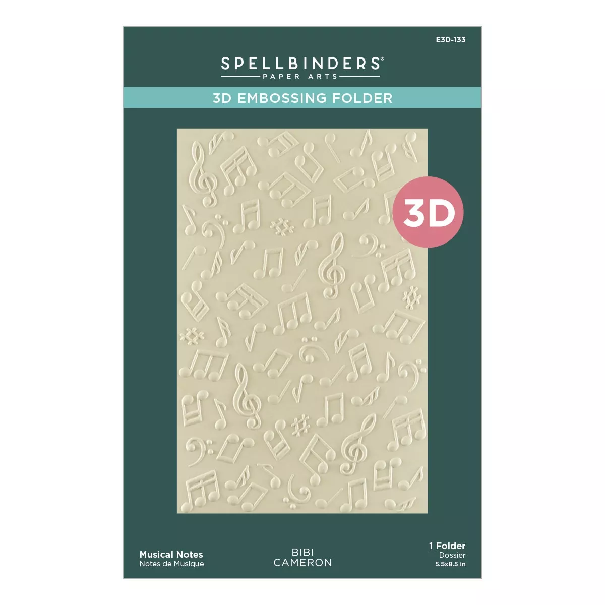 Spellbinders 3D Embossing Folder by Bibi Cameron - Musical Notes - Classeur embossage Notes de musiques