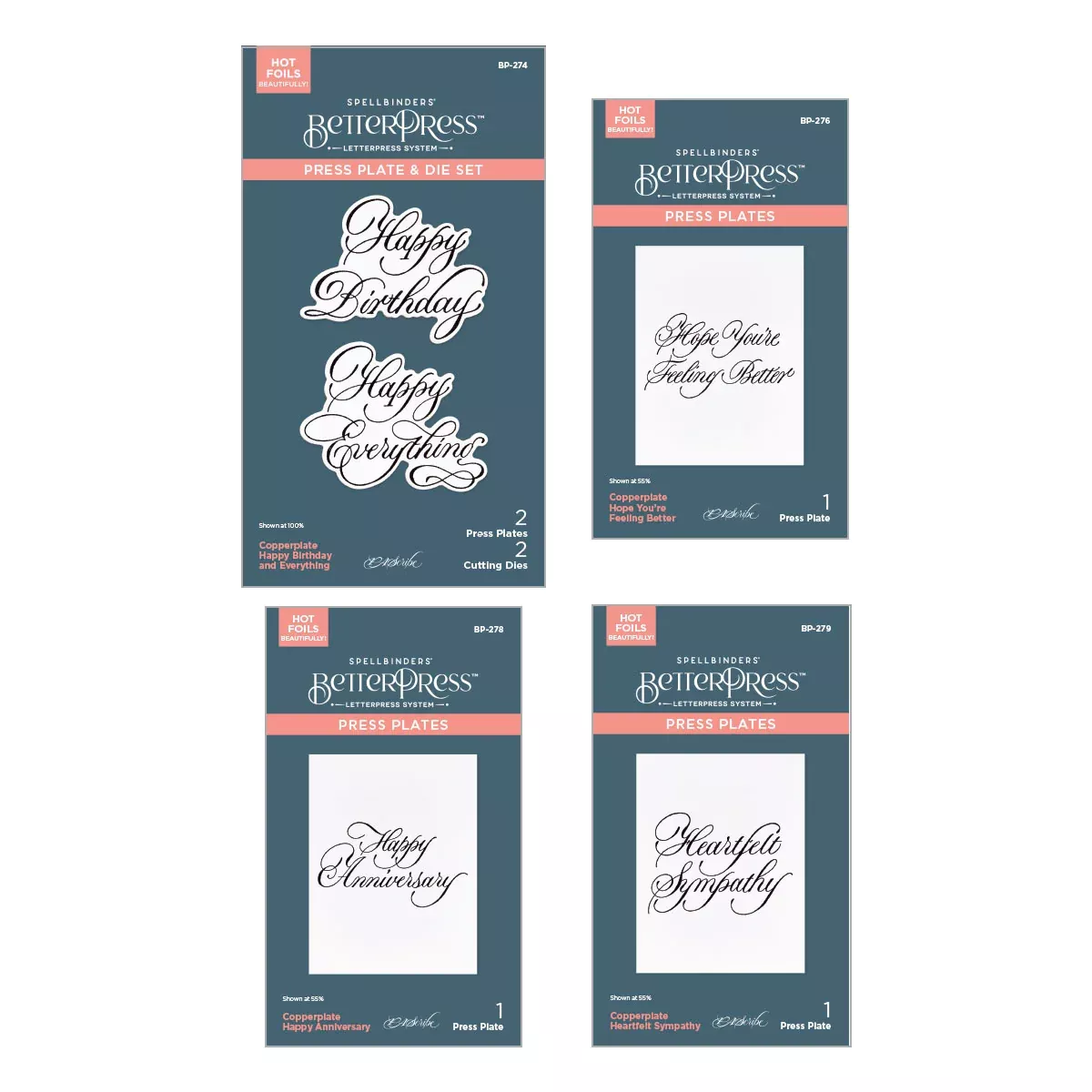 Spellbinders BetterPress Plate Bundle - Copperplate Happy Everything Sentiments, BD-0936