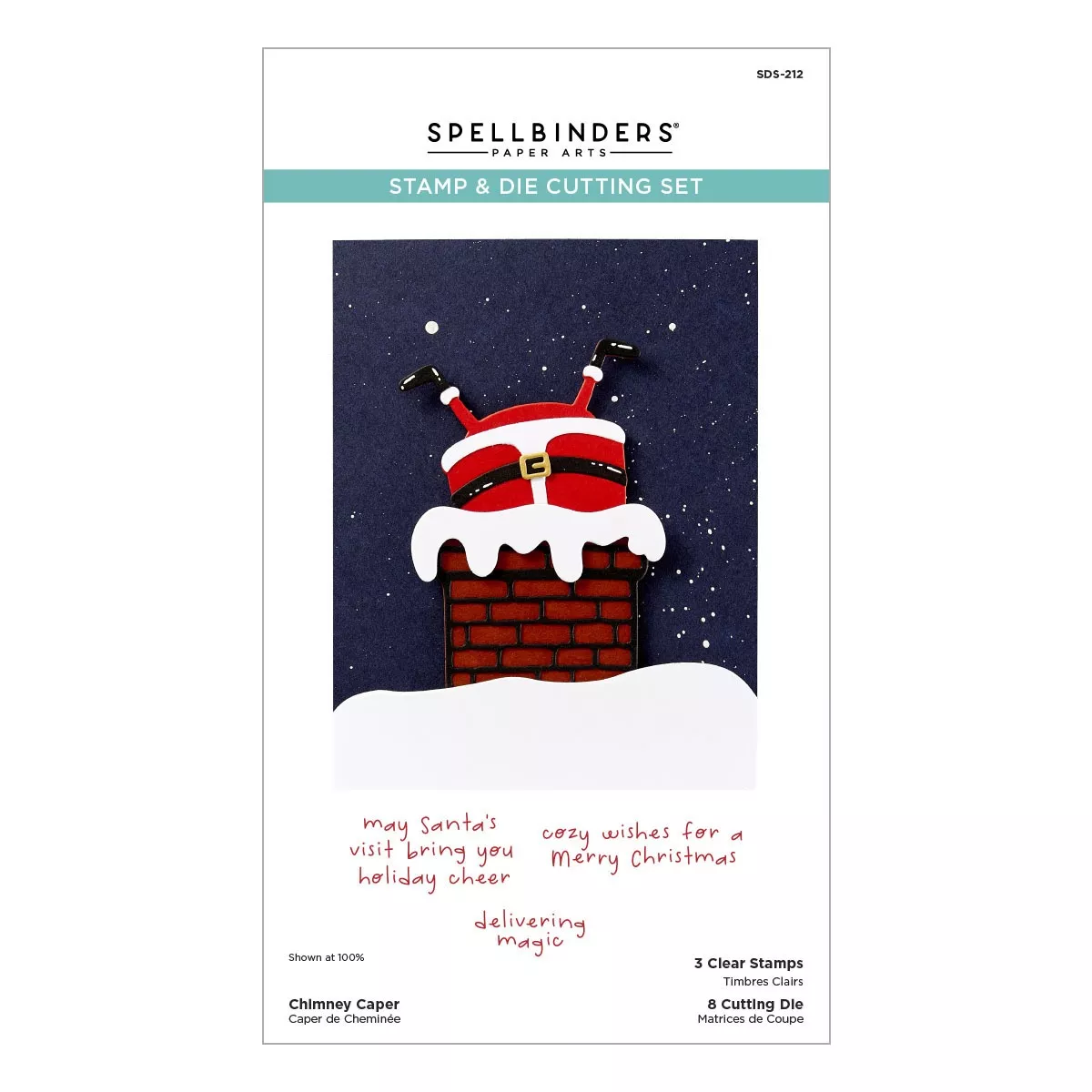 Spellbinders Merry Mischief Clear Stamp & Die Set - Chimney Caper - Pere Noel cap cheminee
