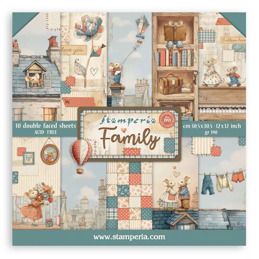 Stamperia 12x12 Paper Pad - Family Scrapbooking, SBBL181