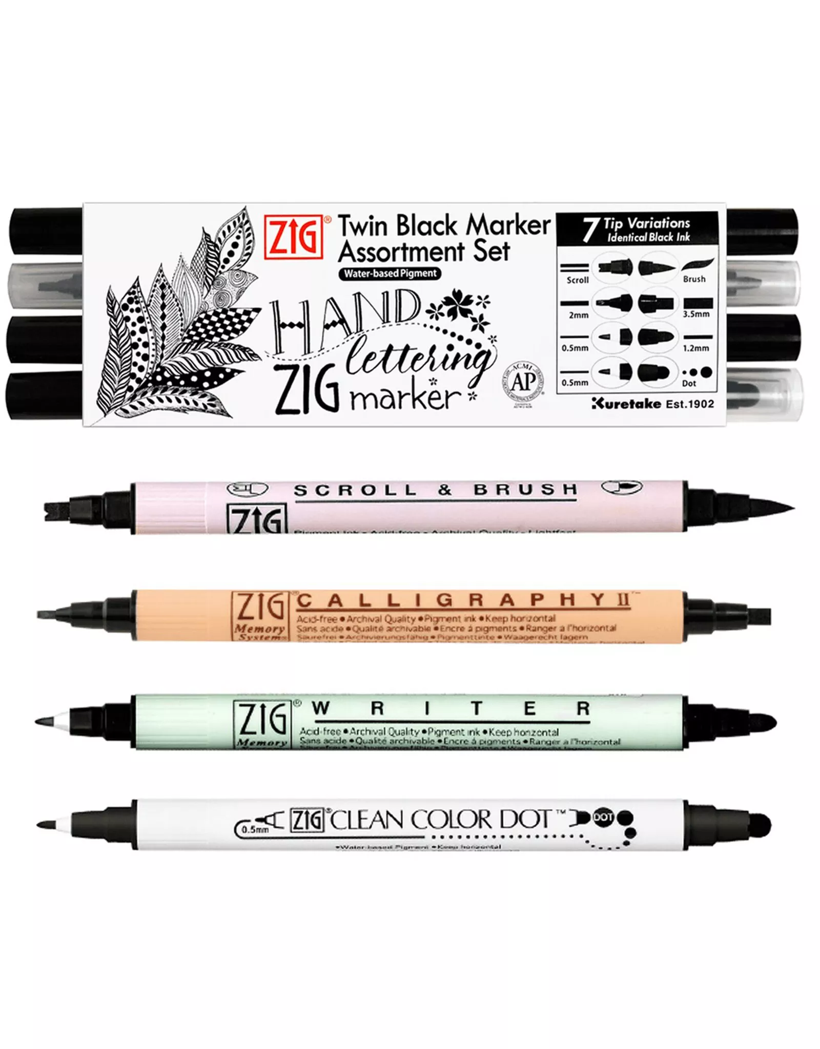 ZIG Twin Black Marker Assortment Set